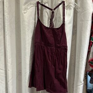 Burgundy Strappy Nursing Tank Top with Lace Detail